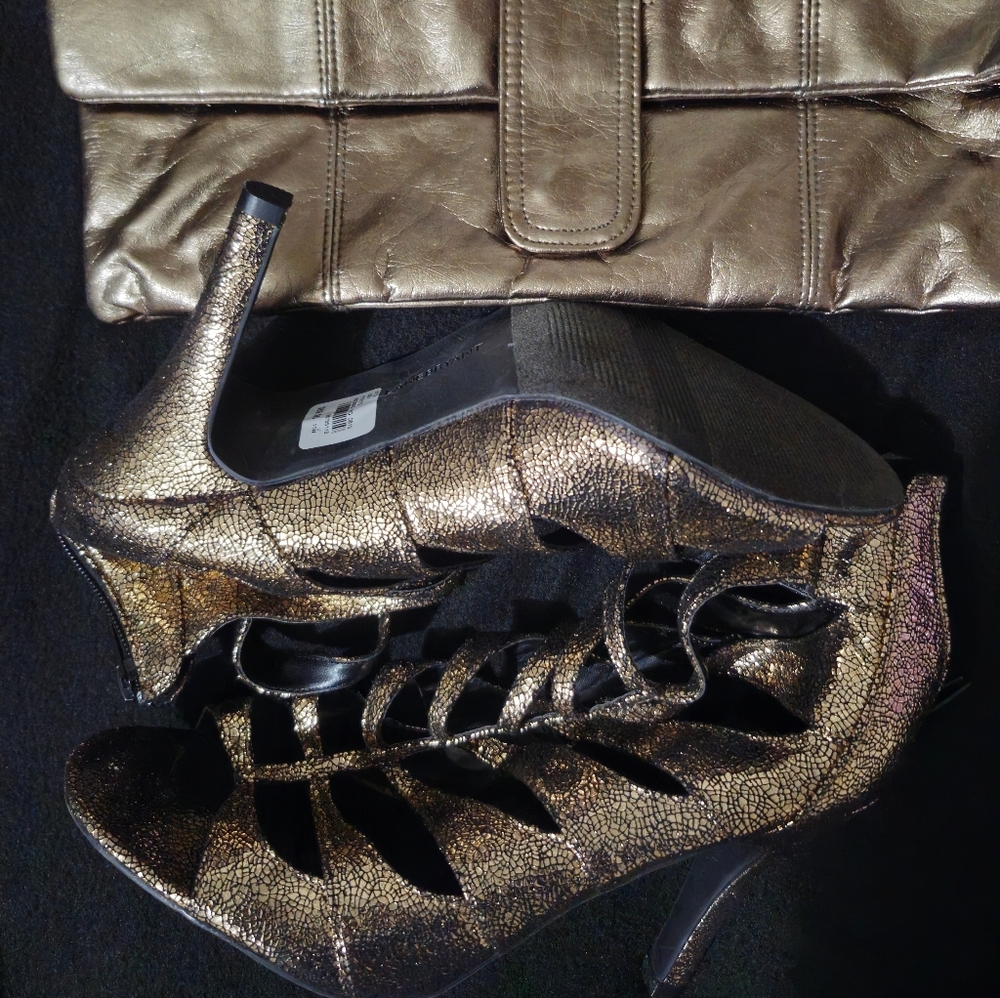 Lane Bryant Metallic Gold Heels with Matching Purse